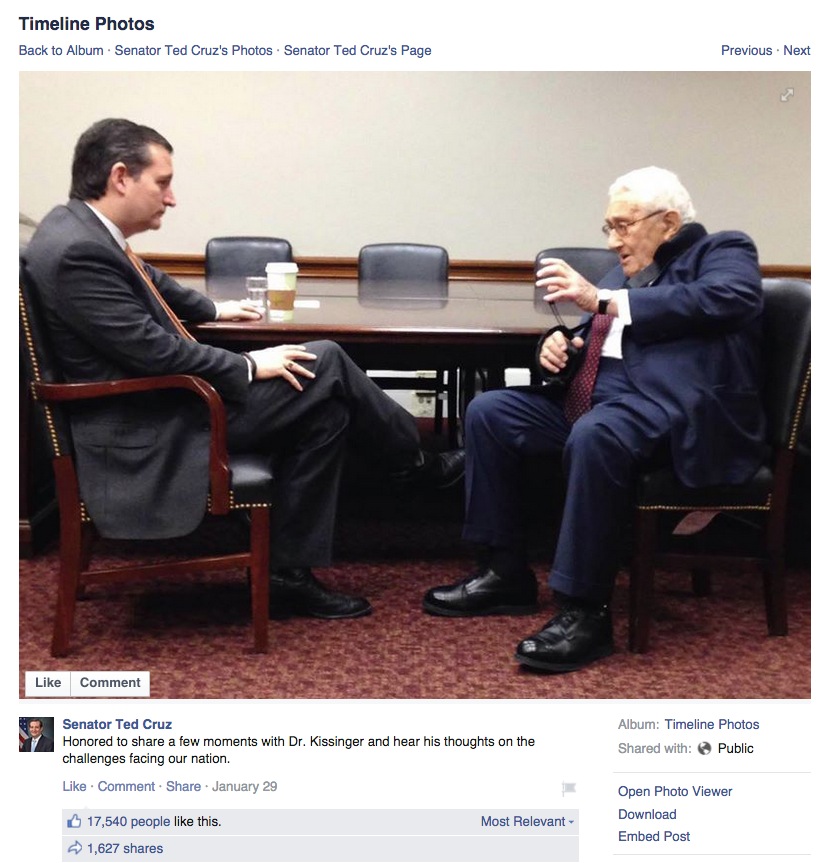Henry Kissinger gives advice to Ted Cruz (no, not a joke)
